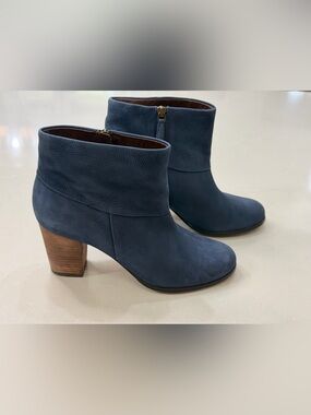 Cole Haan Cassidy Nike Air Blue Nubuck Suede Block Heel Ankle Boots, 9.5